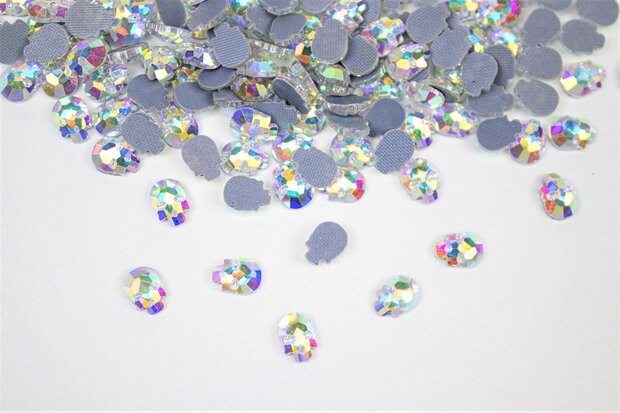 Doodshoofd 6x8 mm Crystal AB Hotfix Rhinestones Superior kwaliteit  