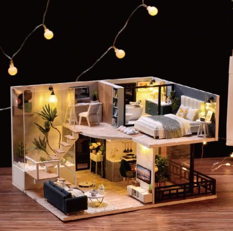 Mini Dollhouse - Appartement - The Satisfied Time in het donker