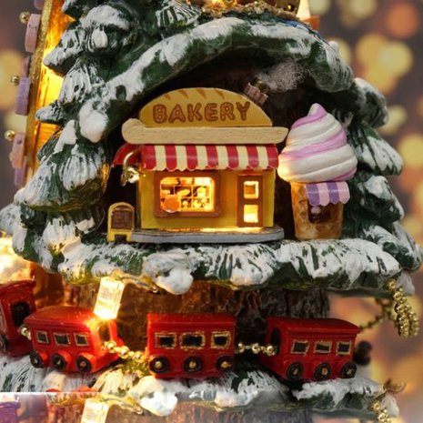 Mini Dollhouse - Draaiende muziekdoos - Snowy Wonderland Bakery