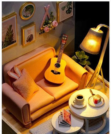 Mini Dollhouse - Roombox - Afternoon Teatime zithoek met verlichting