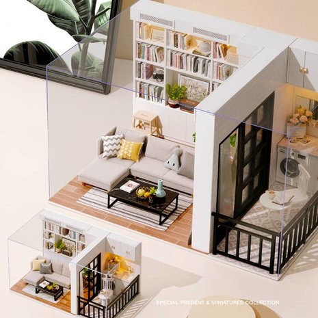 Mini Dollhouse - Appartement - Vitality Life in verhouding met mini-versie