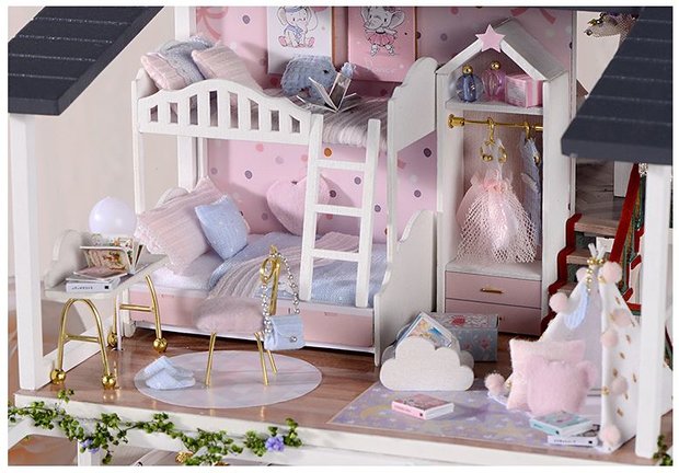Mini Dollhouse - Villa - Monet Garden kinderslaapkamer met stapelbed