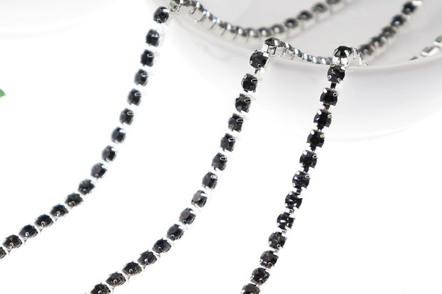 Strassketting 2.8 mm (SS10) Black Diamond - Silver Cup 