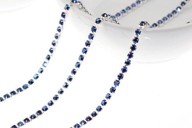 Strassketting 2.8 mm (SS10) Capri Blue - Silver Cup 