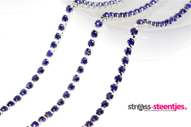 Strassketting 4 mm Cobalt Silver Cup 