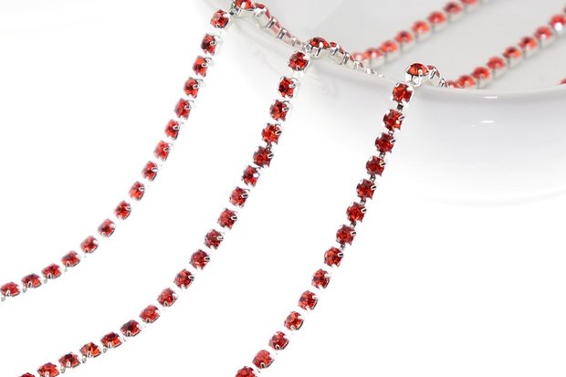 Strassketting 2.8 mm (SS10) Orange - Silver Cup (per meter)