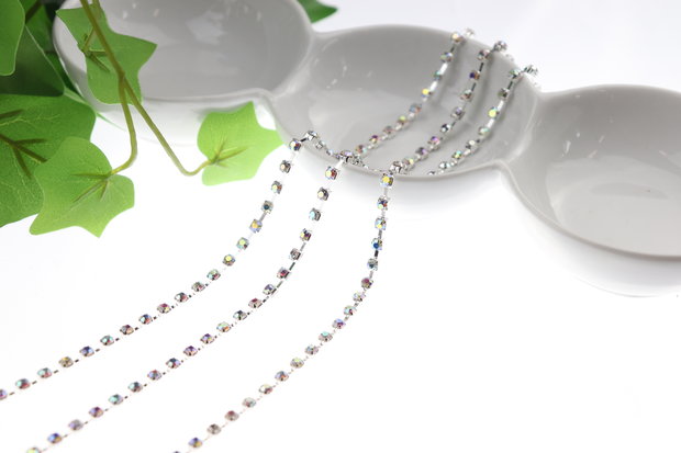 Strassketting 4 mm (SS16) Crystal AB - Silver Cup (per meter)