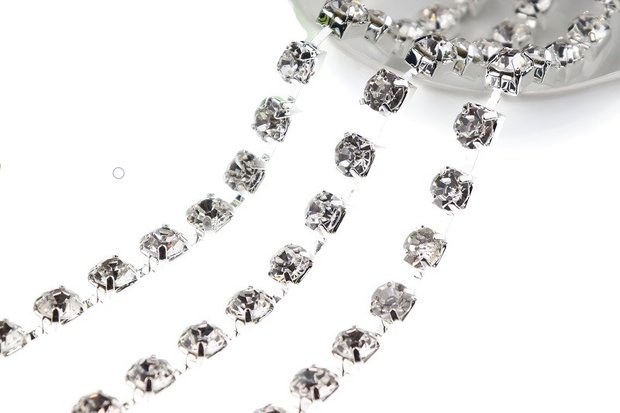 Strassketting 8 mm (SS38) Crystal - Silver Cup (per meter)