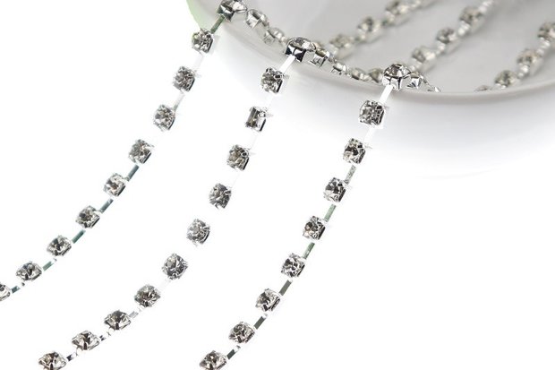 Strassketting 4 mm (SS16) Crystal - Silver Cup 