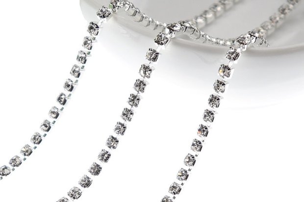 Strassketting 3 mm (SS12) Crystal - Silver Cup 