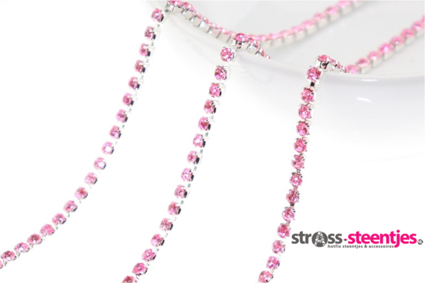 Strassketting 2.8 mm Licht Fel Roze Silver Cup 