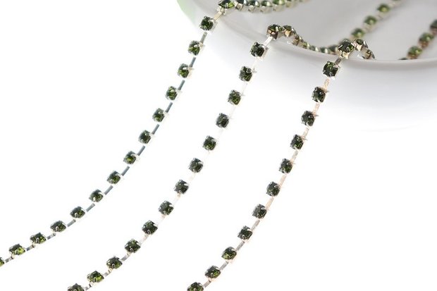 Strassketting 2.8 mm (SS10) Green - Silver Cup 