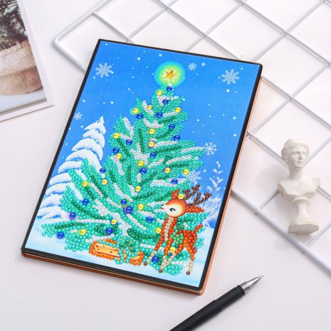 Diamond Painting Notitieboekje- Kerstboom met Rendiertje