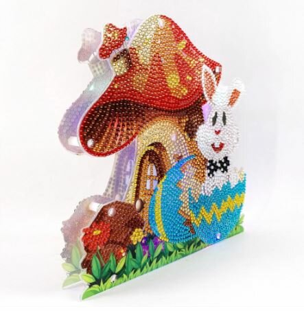 Diamond Painting Paastafereeltje met verlichting - Paddestoelhuisje met paashaas