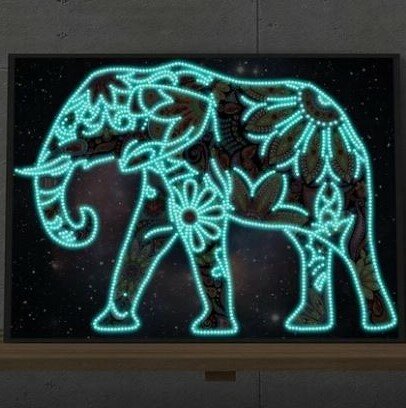 Diamond Painting pakket - Kleurrijke Olifant op een ruimte achtergrond - Glow in the Dark 40x30 cm (Partial) in het donker