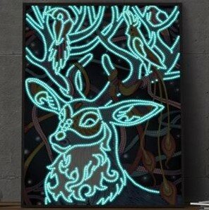 Diamond Painting pakket - Blauw Rendier met Gekleurde Vogels  - Glow in the Dark 30x40 cm (Partial) in het donker