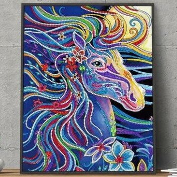 Diamond Painting pakket - Paard met kleurrijke manen - Glow in the Dark 30x40 cm (Partial)