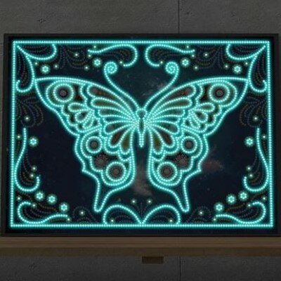 Diamond Painting pakket - Grote Vlinder op een blauwe achtergrond - Glow in the Dark 40x30 cm (Partial) in het donker