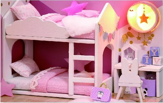 Mini Dollhouse - Appartement - Sweet Angel kinderkamer met stapelbed