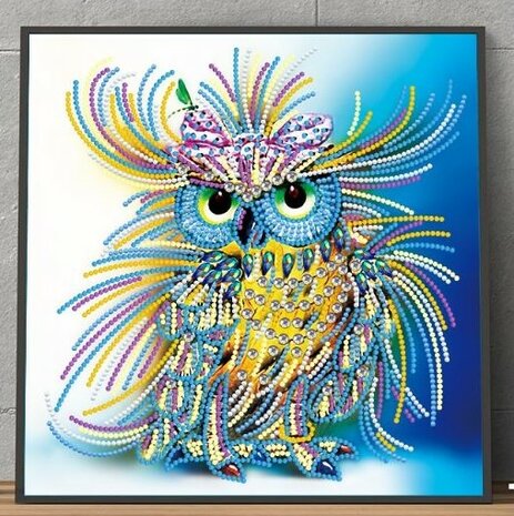 Diamond Painting pakket - Extravagante Uil  - Glow in the Dark 30x30 cm (Partial)