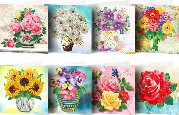 Diamond Painting Bloemenkaarten - Set van 8 stuks (Partial) vormen special