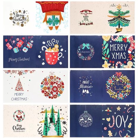Diamond Painting Kerstkaarten - Set van 8 stuks inclusief o.a. Joy (Partial)