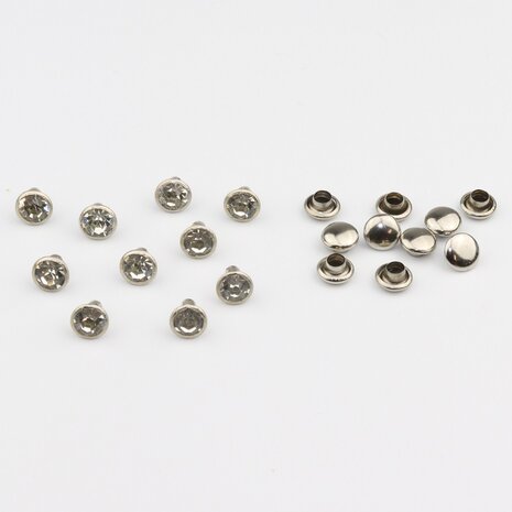 Studs met Strass (glas) - Silver cup 6 mm Crystal SS18 (per 36 stuks)