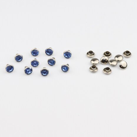 Studs met Strass (glas) - Silver cup 6 mm Light Sapphire SS18 (per 36 stuks)