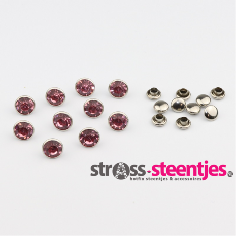 Studs met Strass (glas) - Silver cup 8 mm Light Rose SS34 (per 36 stuks) met logo
