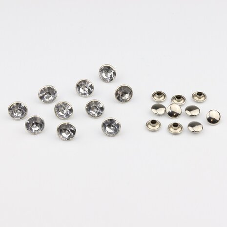 Studs met Strass (glas) - Silver cup 9 mm Crystal SS40 (per 36 stuks)