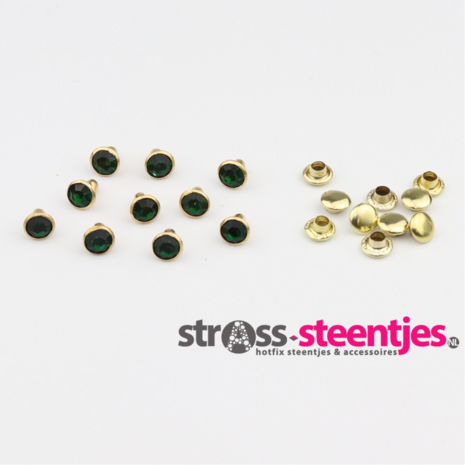 Studs met Strass Emerald 6 mm (glas) met goudkleurige cup (SS18) met logo