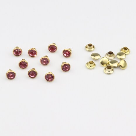 Studs met Strass Rose 6 mm (glas) met goudkleurige cup (SS18) (per 36 stuks)
