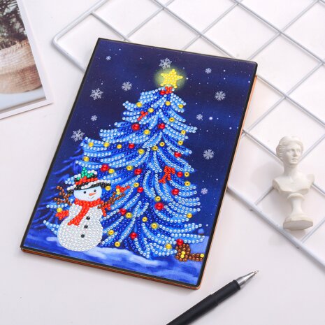 Diamond Painting Notitieboekje - Kerstboom met Sneeuwpop