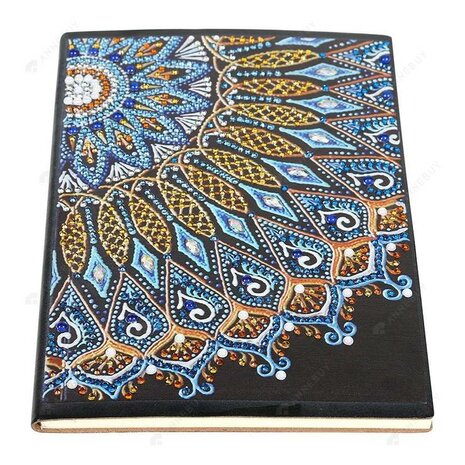 Diamond Painting Notitieboekje - Mandala blauw-geel van onder