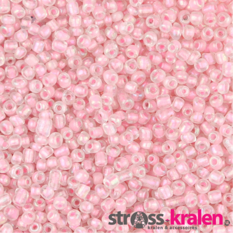 Rocailles kralen (2 mm) Transparant met roze kern