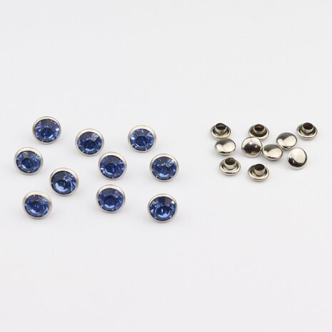 Studs met Strass (glas) - Silver cup 8 mm Light Sapphire SS34 (per 36 stuks)