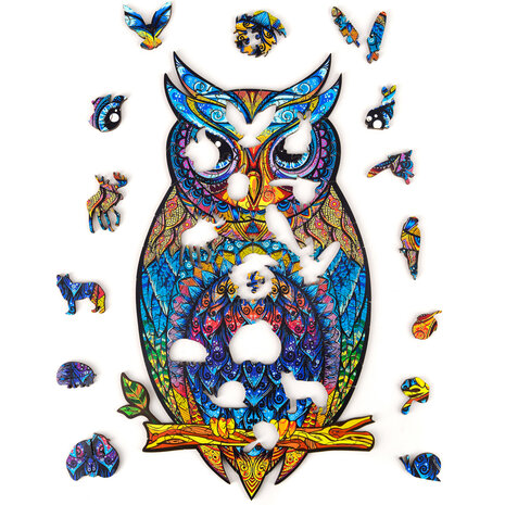 Puzzel Charming Owl / Charmante Uil Small met stukjes in vormen van dieren