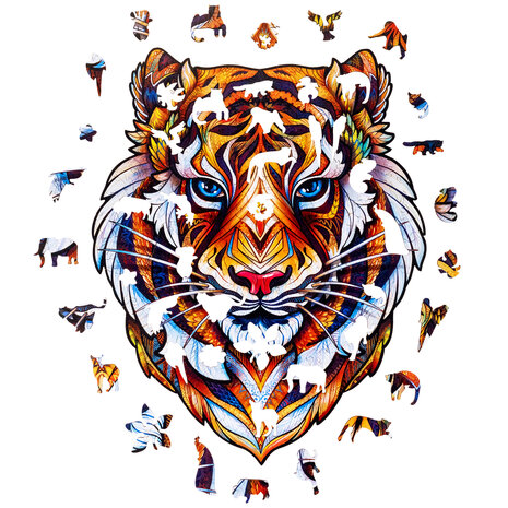 Puzzel Lovely Tiger / Mooie Tijger King Size met stukjes in vormen van dieren