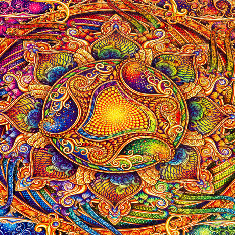 Puzzel Inexhausible Abundance Mandala / Onuitputtelijke Overvloed Mandala King Size close up van het midden van de mandala