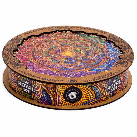 Puzzel Inexhausible Abundance Mandala / Onuitputtelijke Overvloed Mandala Royal Size met verpakkingsdoos zijkant
