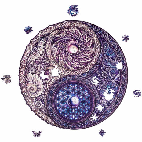 Puzzel Mandala Overarching Opposites / Mandala Overlappende Tegenstellingen Medium met stukjes in vormen van diertjes en bloeme