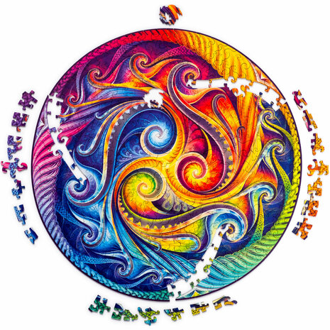 Puzzel Mandala Spiral Incarnation / Mandala Spiraal Incarnati King Size met stukjes in vormen van diertjes en bloeme