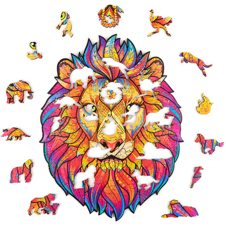 Puzzel Mysterious Lion / Mysterieuze Leeuw Small met stukjes in vormen van dieren
