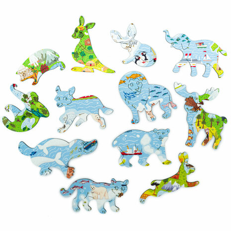 Puzzel Kids World Map / Kinderwereldkaart King Size meerdere stukjes in de vorm van dieren