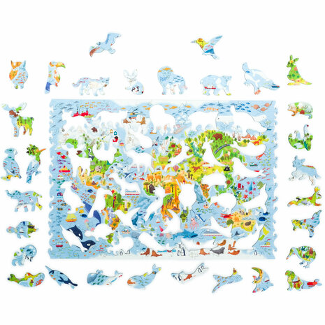 Puzzel Kids World Map / Kinderwereldkaart King Size met stukjes in vormen van dieren