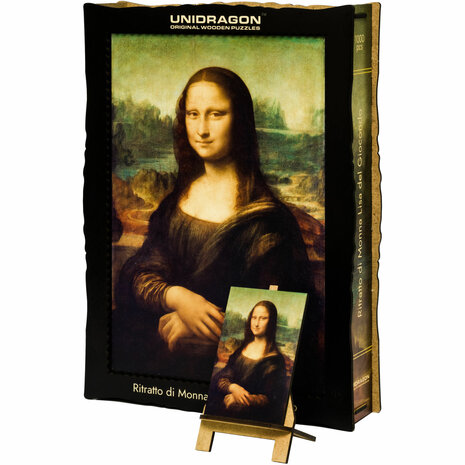Puzzel Ritratto Di Mona Lisa del Giocondo / Portret van Mona Lisa del Giocondo Onze Size verpakkingsdoos met puzzel op standaar