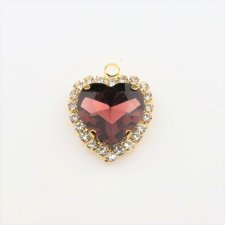 Bedel met facetgeslepen cabochon hart (glas) - Burgundy
