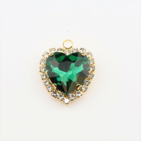 Bedel met facetgeslepen cabochon hart (glas) - Emerald