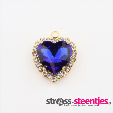 Bedel met facetgeslepen cabochon hart (glas) - Sapphire met logo