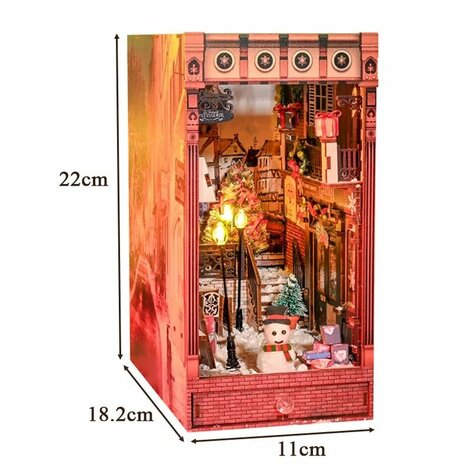 Book Nook - mini 3D wereld - Jolly Christmas Promenade afmetingen